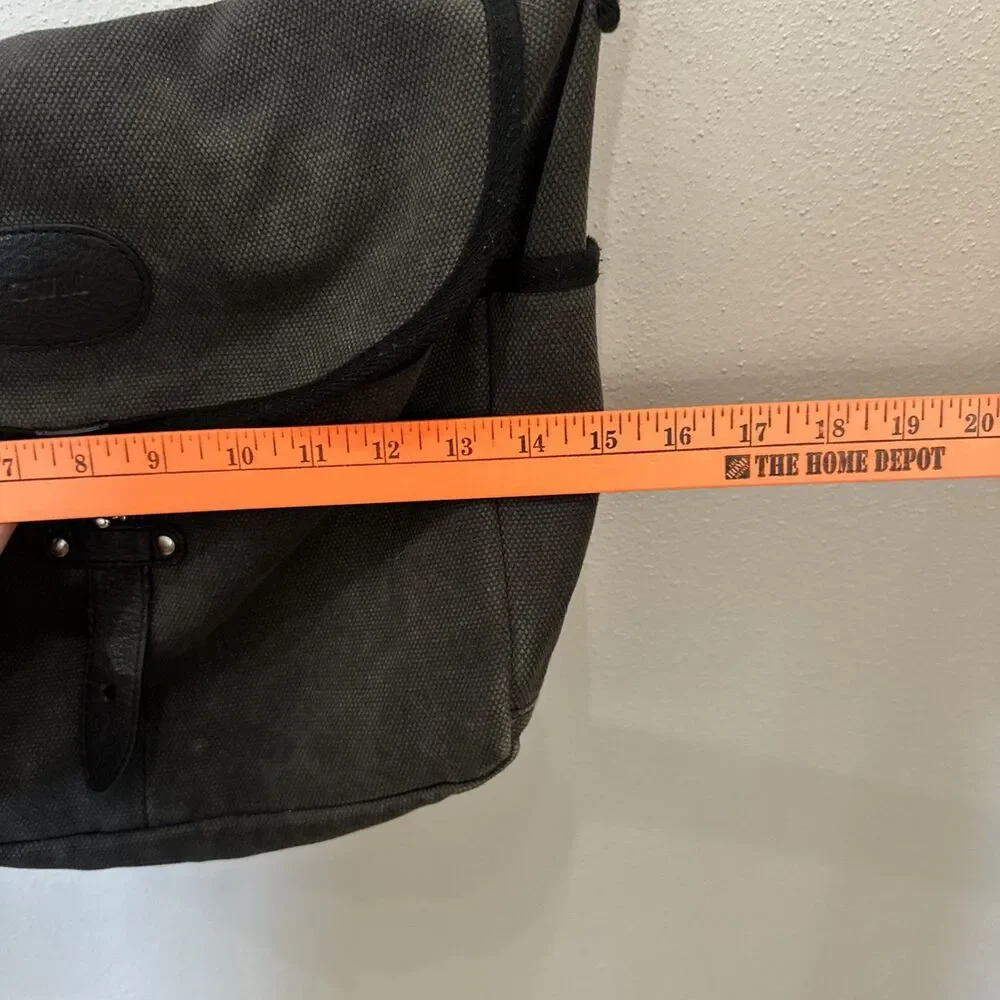 Levenger Canvas Gray & Black Leather Trim Messenger Crossbody Bag